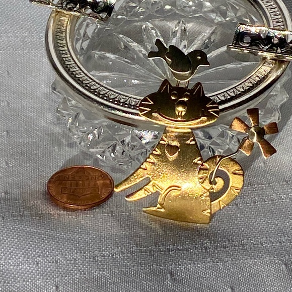 Cat Bird Figure Tri-tone Artisan Brooch Pin - Picture 8 of 16